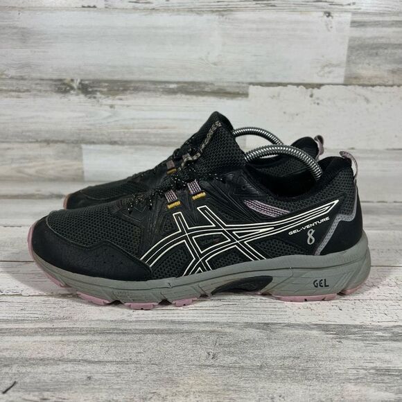 Asics Gel-Venture 8 Womens Athletic Shoes Black Lace Up Pink Soles Size 11 - Picture 2 of 7